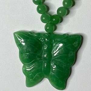 Beautiful Green Jade Carved Butterfly Necklace